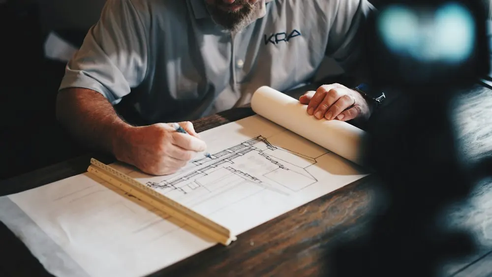 Engineer reading technical drawings